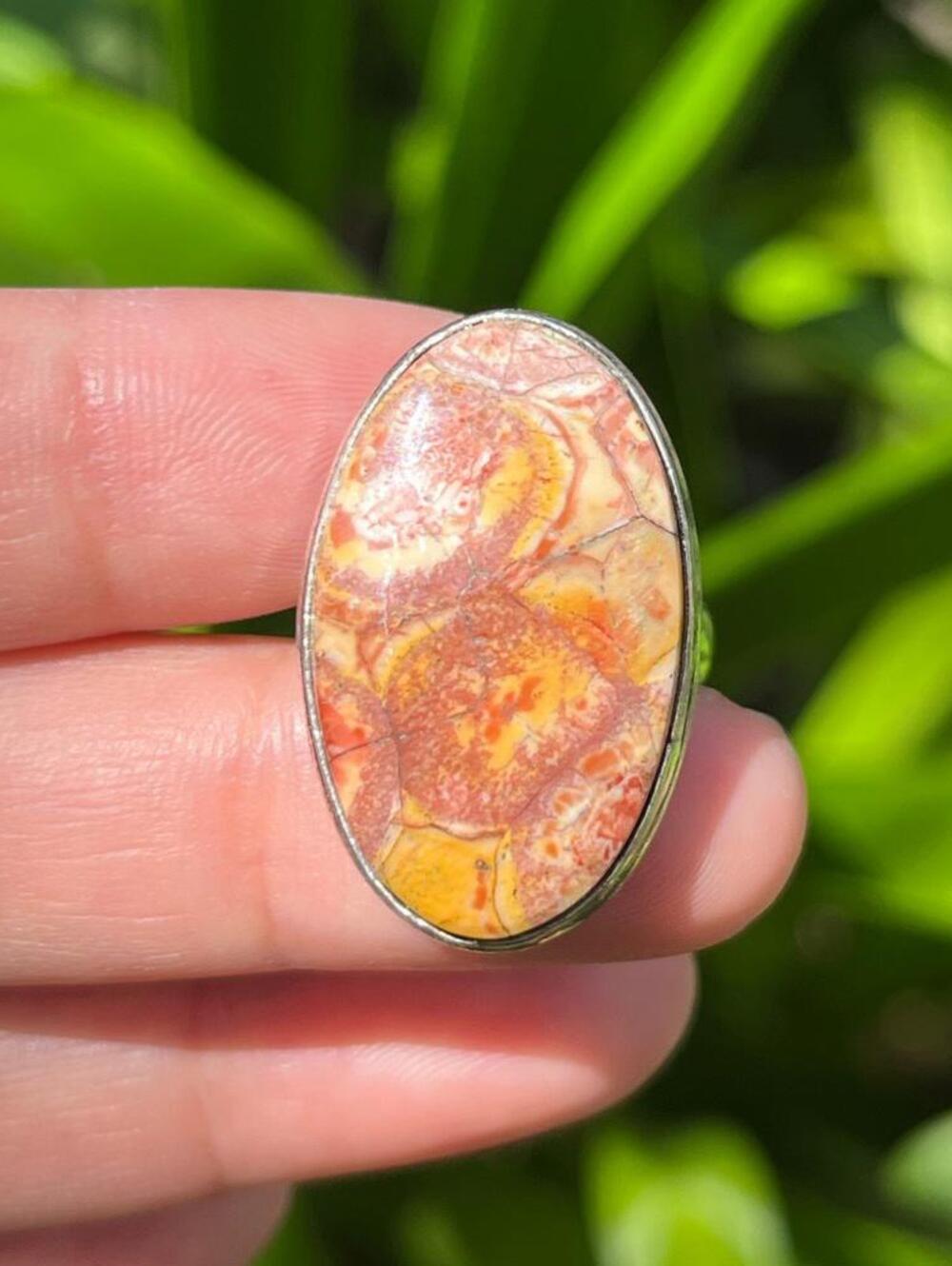 SIZE 6.5 925 Silver Plated Bird Eye Jasper Ring 2409